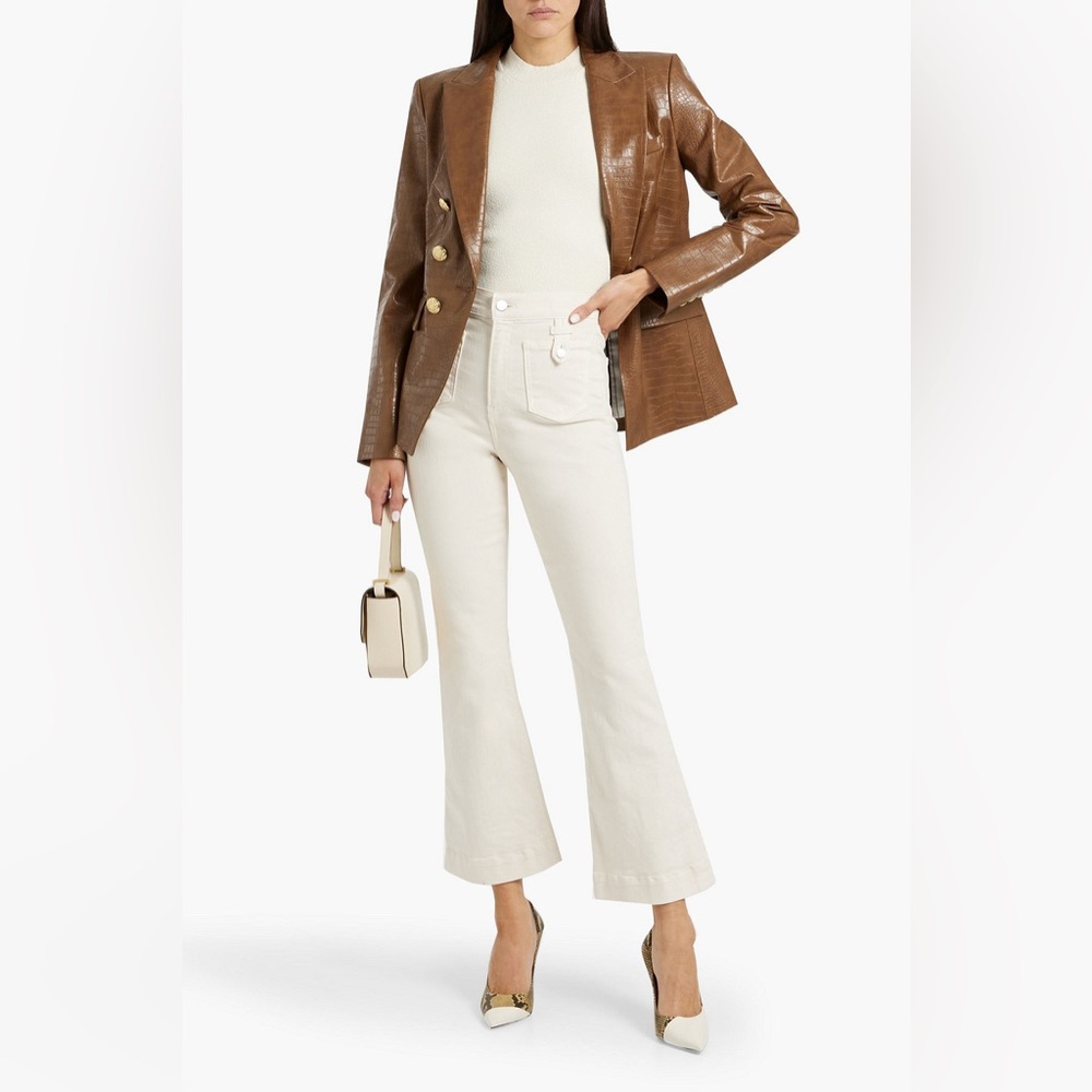 NWT Veronica Beard Lawrence Croc Embossed Faux Leather Dickey Jacket In Brown - Picture 6 of 13
